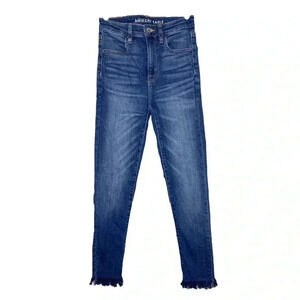 American Eagle Frayed Super High Rise Jegging Crop Jeans